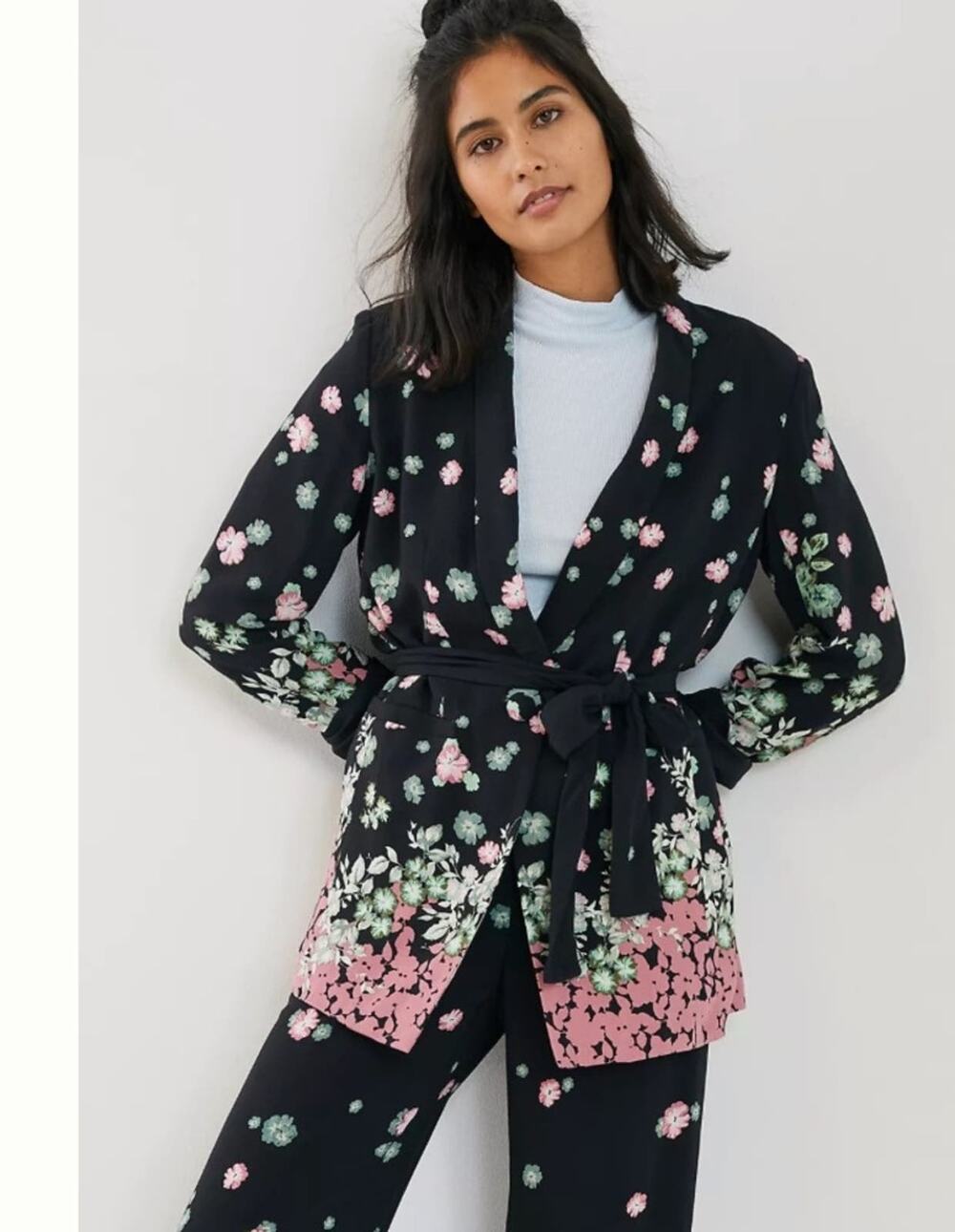 Anthropologie Black with Flowers Merielle Kimono Blazer size 8 NEW